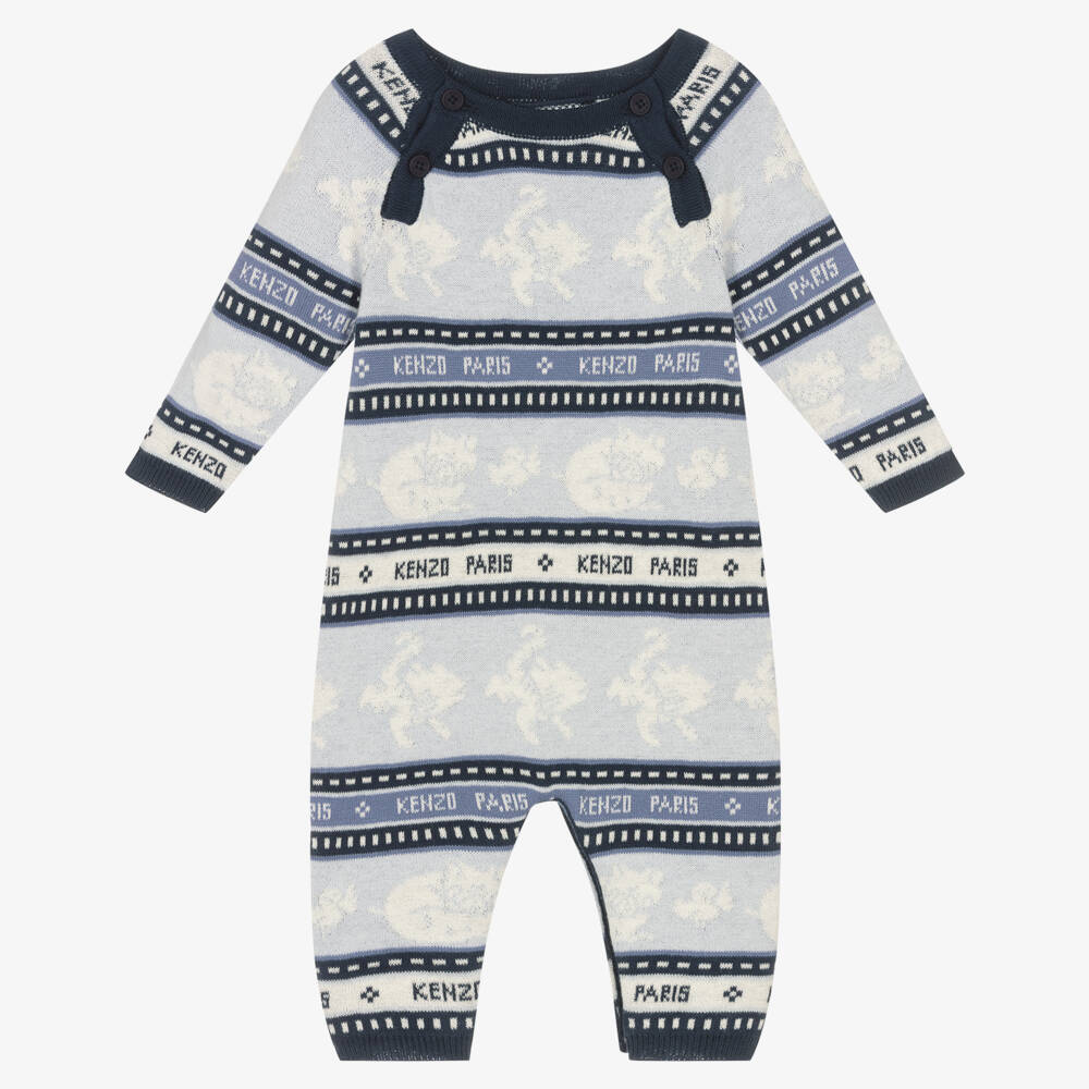 Kenzo Kids Blue Jacquard Knitted Romper