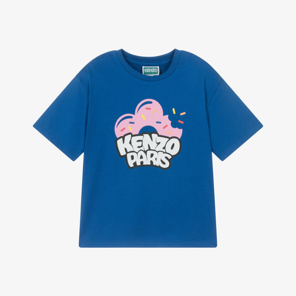 Kenzo Kids Girls Blue Cotton Jersey T-Shirt Donut Logo