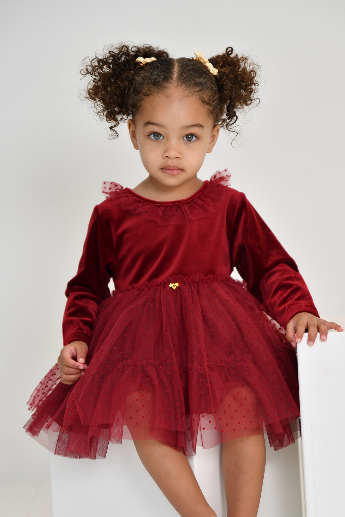 Angel's Face Micha babyjurk van velours donkerrood – designer kinderkleding | Niñoz Almere