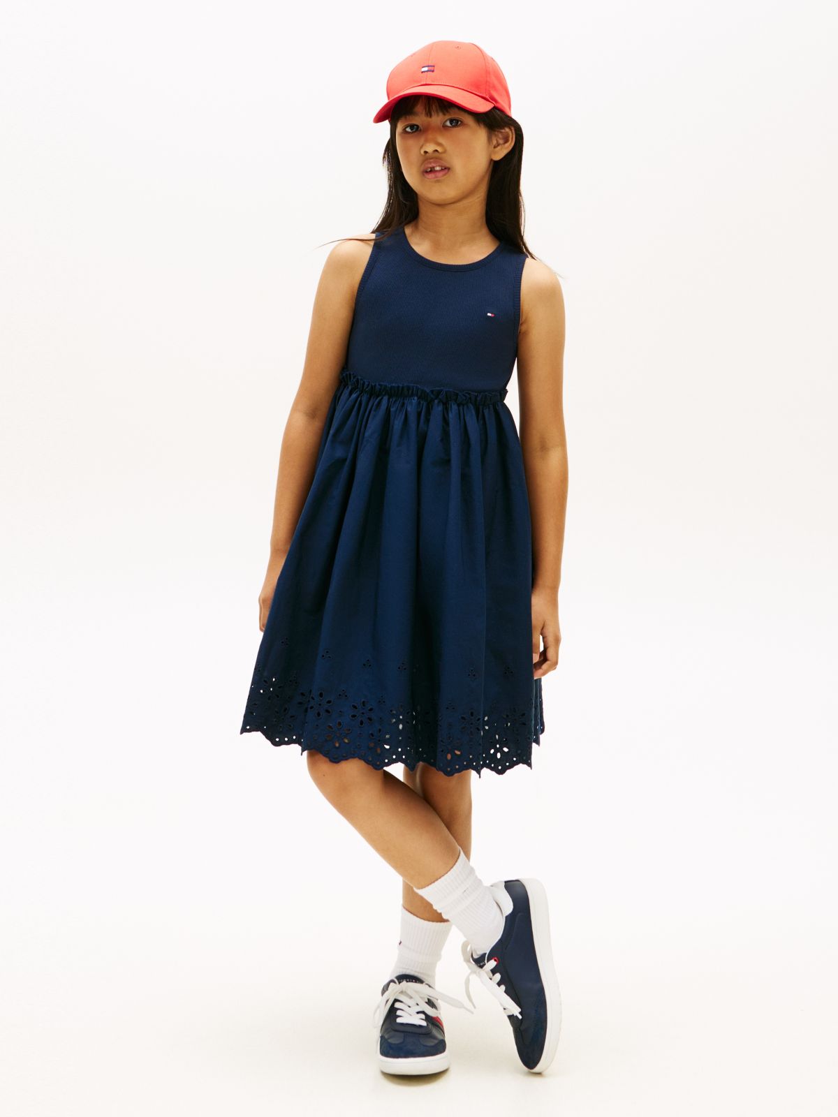 Tommy Hilfiger Broderie anglaise jurk - Donkerblauw