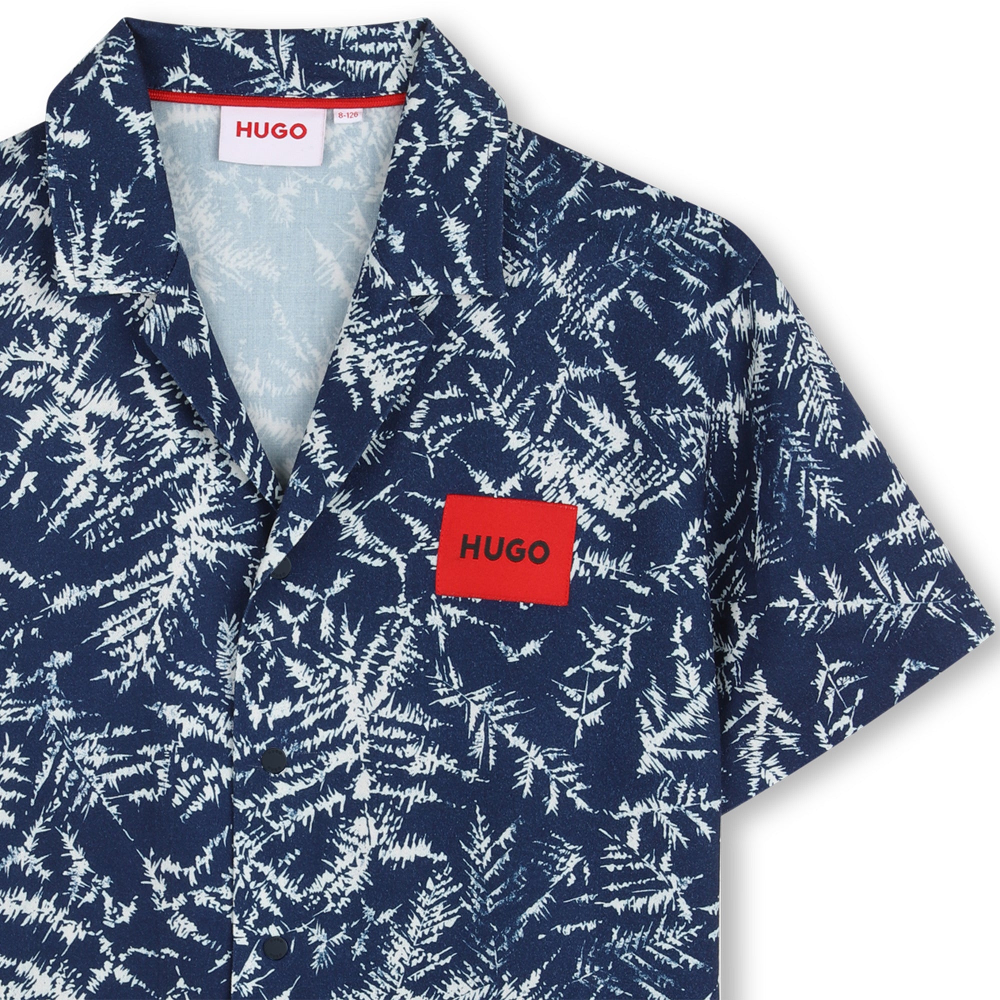 HUGO Overhemd met korte mouwen Bleu Blanc detail