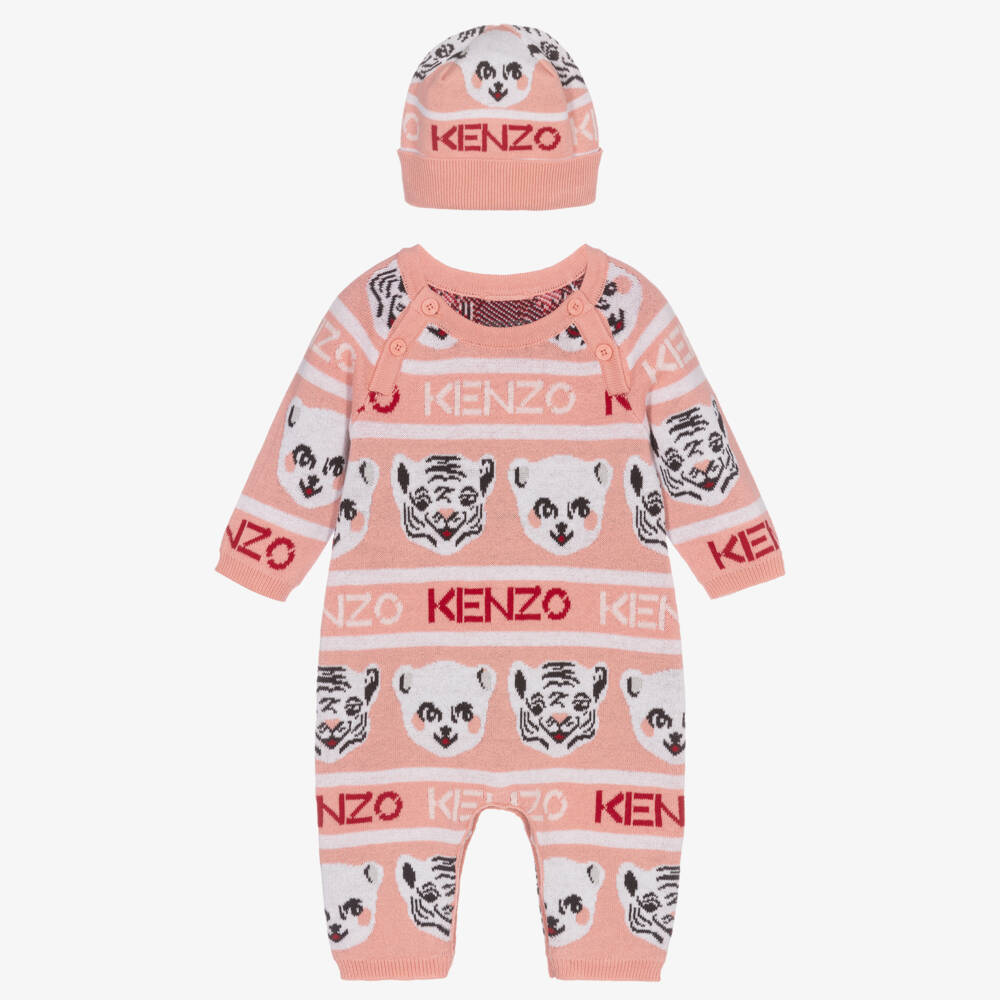 Kenzo Kids Girls Pink Knit Babysuit Gift Set