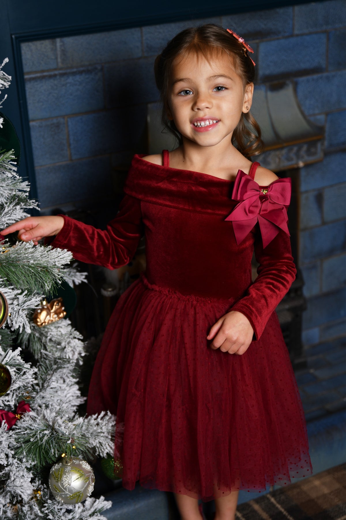 Angel's Face Hepburn jurk donkerrood, beeld 3 – designer kinderkleding | Niñoz Almere