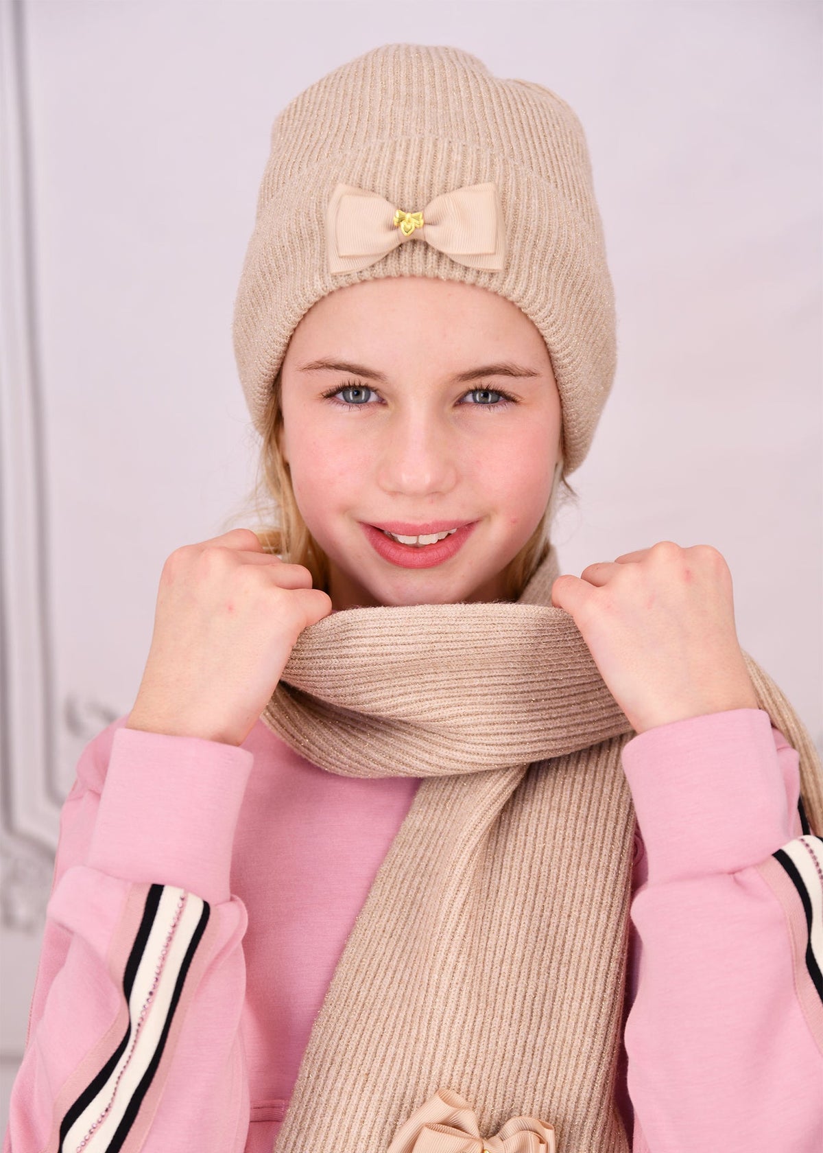 Angel's Face Bianca geribbelde muts zandbeige – designer kinderkleding | Niñoz Almere