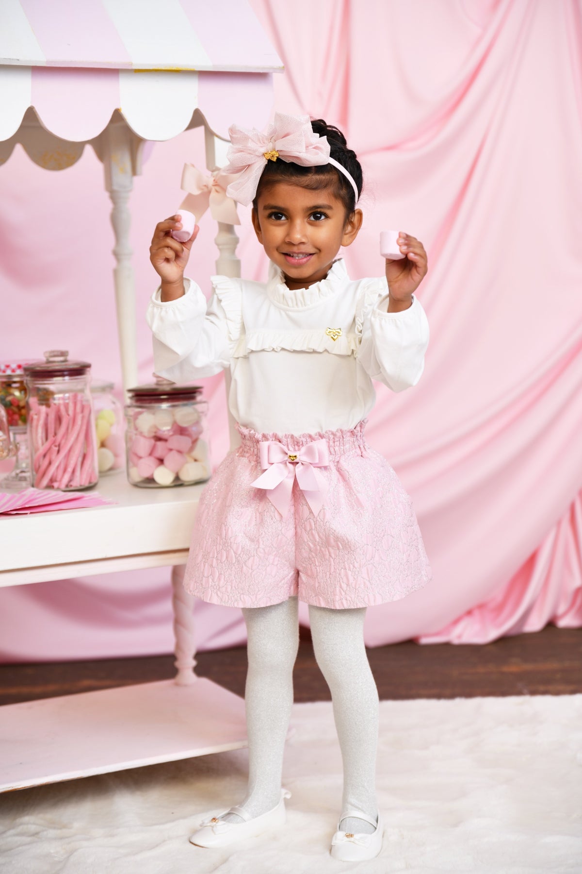 Angel's Face Ruthie short van bloemenjacquard roze-zilver – designer kinderkleding | Niñoz Almere